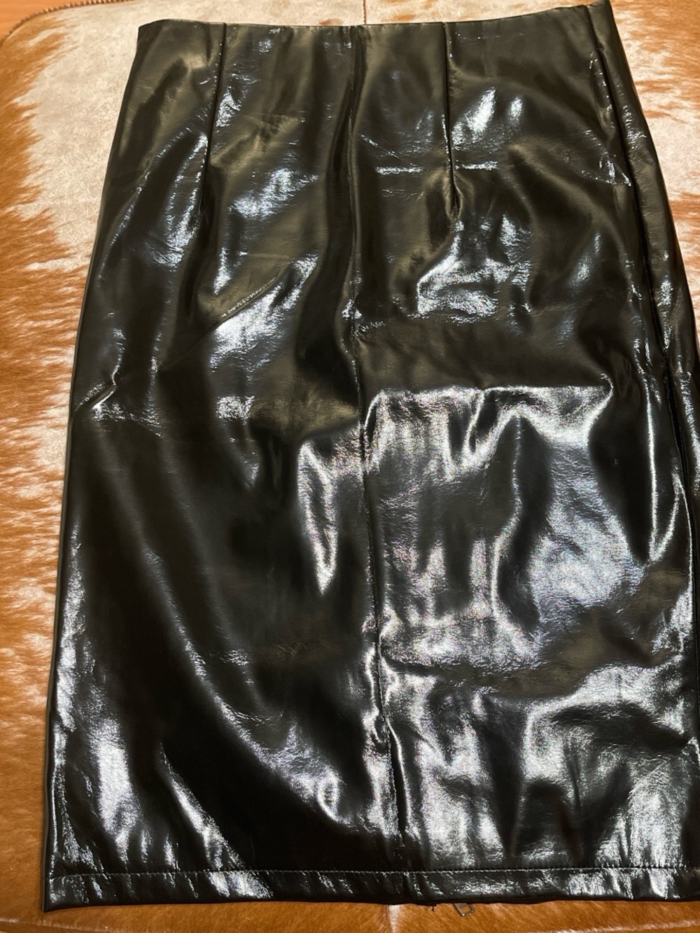 Forever 21 New Woman Black Glossy Faux Leather Pencil Skirt Size L